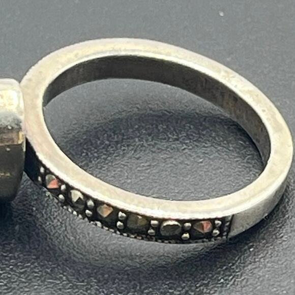 Vintage Sterling Silver Oval Black Onyx Marcasite Art Deco Statement Ring 7.25 - Picture 5 of 10